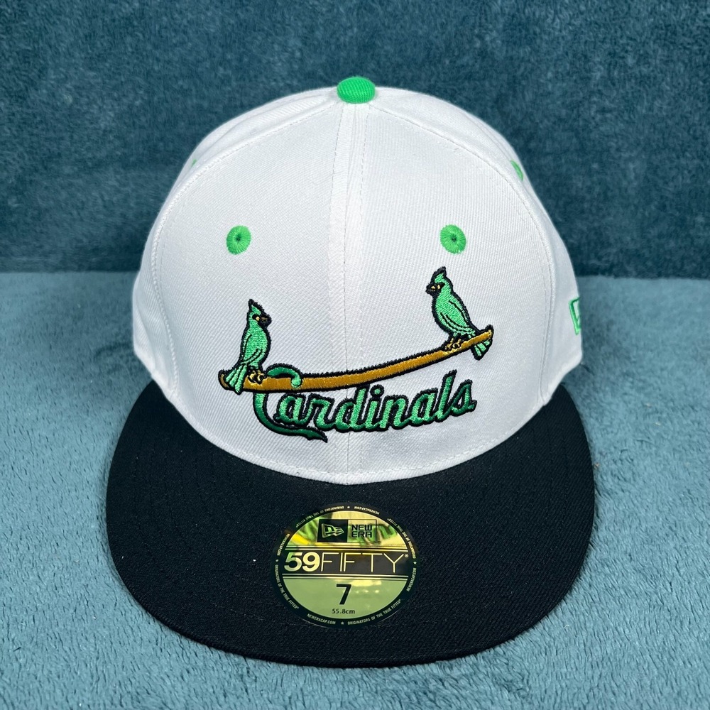 New‎ Era 59Fifty St. Louis Cardinals White/Green Bird Bat Hat Size 7